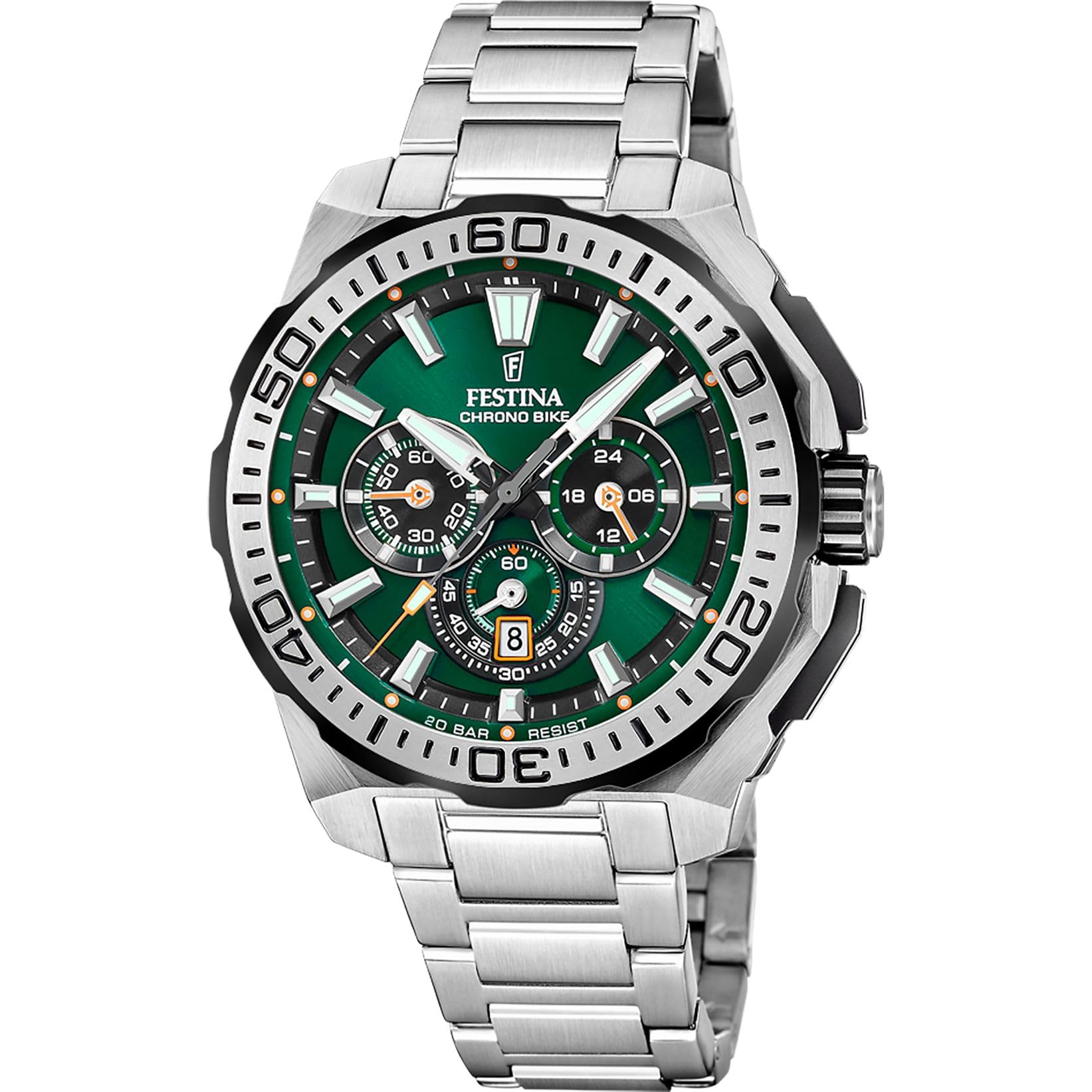 Festina Herrenuhr Analog aus Edelstahl 316l Silberfarben F20724/3 | Quarzwerk, Chronograph, Kalender, Widerstandsfähiges Mineralglas