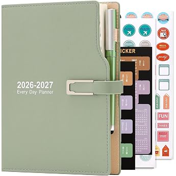 2026-2027 July 2026-June 2027 Academic Diary A5 Day to a Page Day to Page Diary with Calendar Stickers Agenda Diary Planner with Pen Holder and Pen Premium
