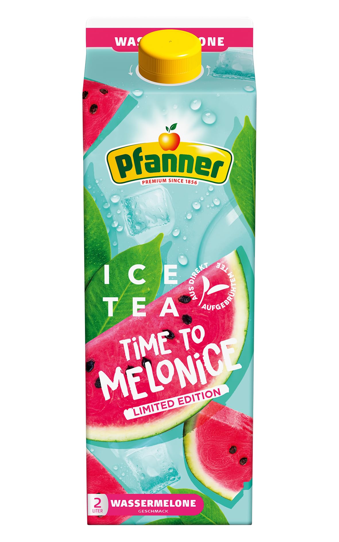 Pfanner Eistee Wassermelone - 1 x 2 l Karton - direkt aufgebrühter Tee mit Wassermelone – Ice Tea