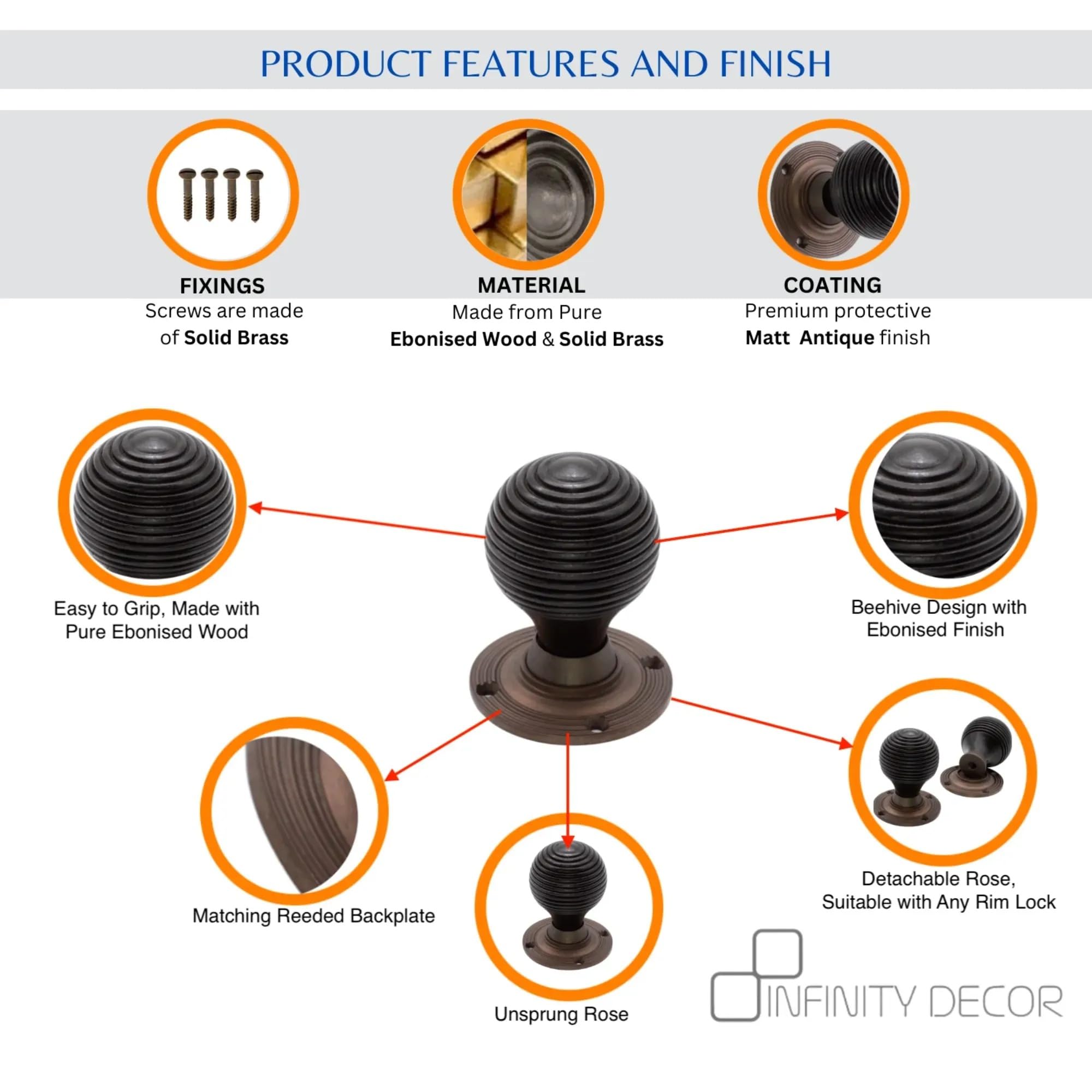 Infinity Decor Pair Of Traditional Style Ebony Bun Wood Rim Door - View #10