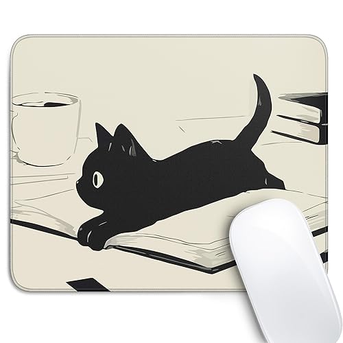 Cute Black Cat Mouse Pad,Kawaii Anime Cat Mouse Pads for Wireless Mouse Desk Accessories,10"X8" Travel Mousepad with Non-Slip Rubber Base, Stitched Edge Mouse Pads for Desk,Computers,Laptop,Office