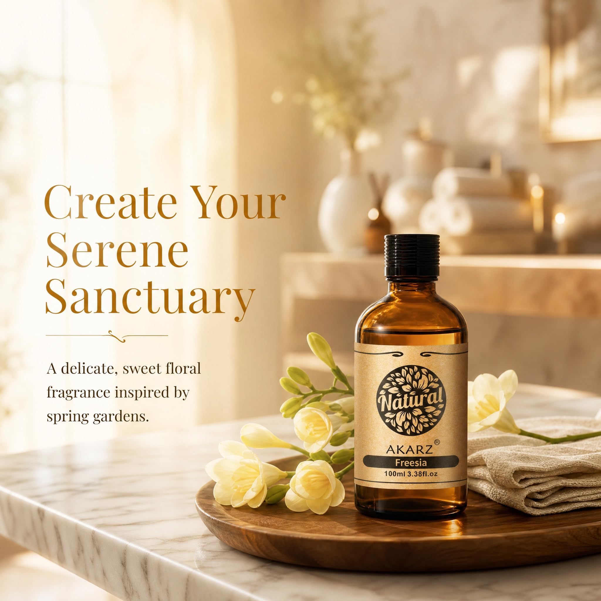 AKARZ 100ml Olejek esencjny z Frezji - Naturalny olejek aromatyczny do dyfuzorów, lamp aromatycznych i aromatów pomieszczeń