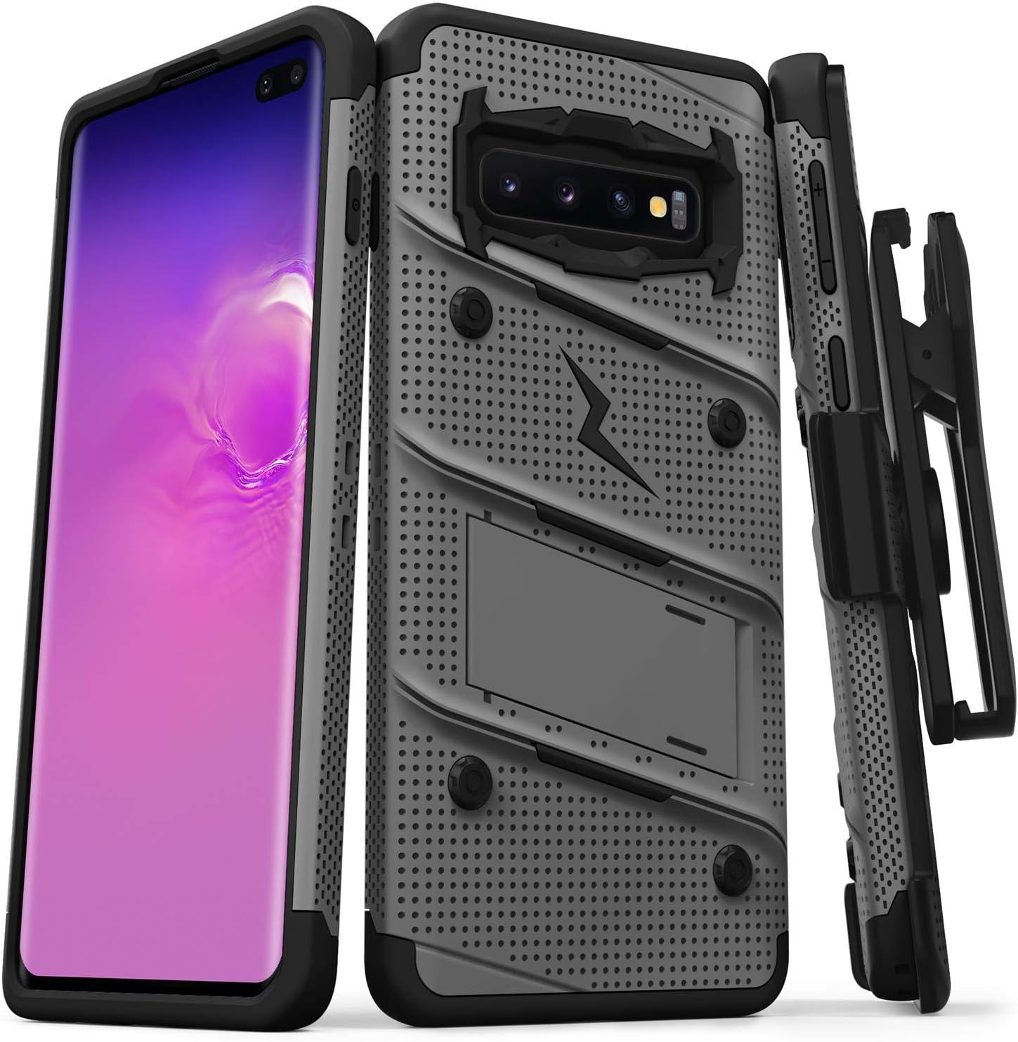 ZIZO Bolt Series for Galaxy S10 Plus Case with Kickstand Holster Lanyard - Gun Metal Gray
