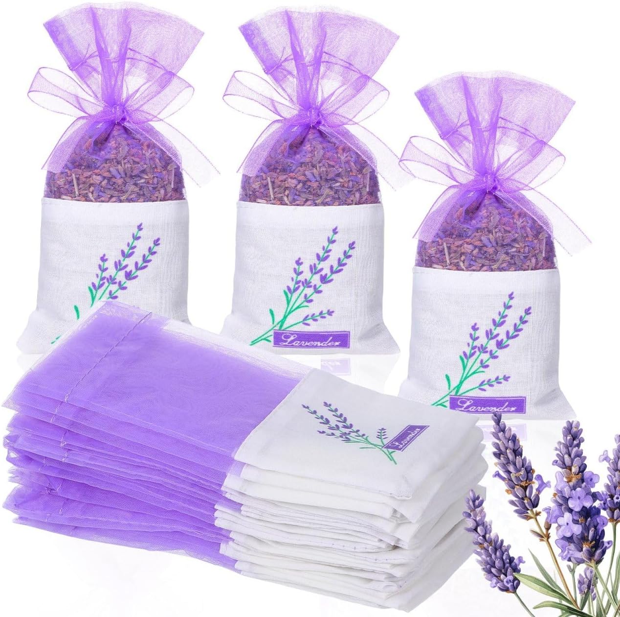 DOITOOL Lavender Sachet Bags 25 Pack Lavender Sachet Bags Empty Pouches for Buds Rose Organza Gauze (Light Purple)