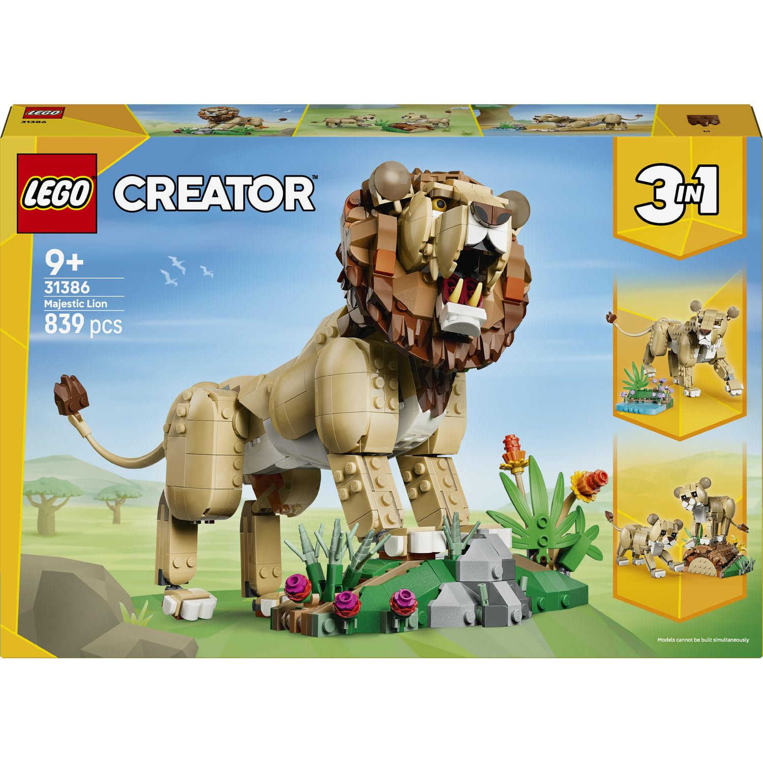 LEGO Creator 3in1 Wild Animals: Majestic Lion 31386 | Toys for 9+ Year Old Girls & Boys, Animal Figure Transforms into a Lioness or 2 Cubs, DIY Room Decor, Gift Idea, 839 Pieces