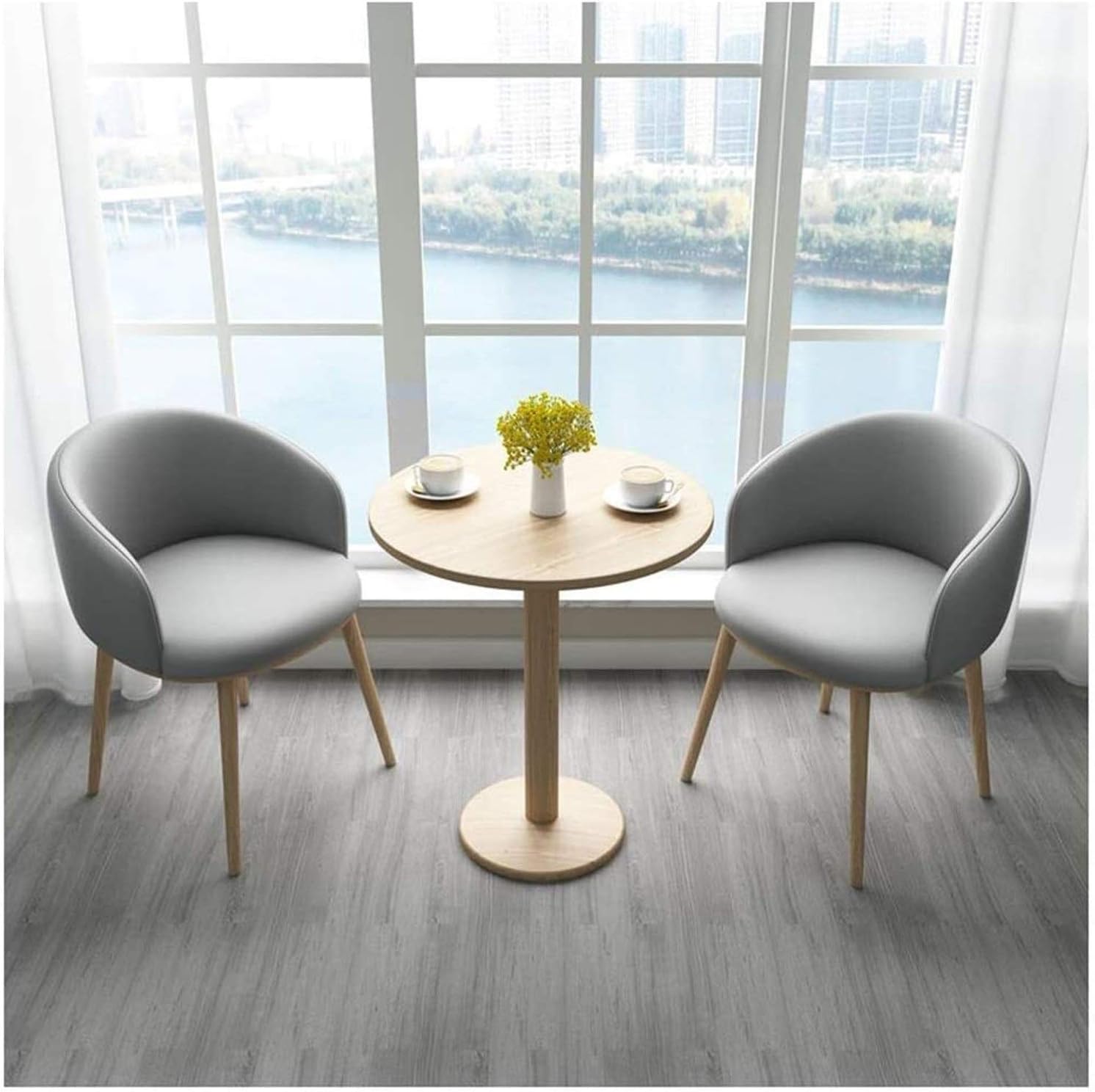 Nordic Negotiation Table and Chair Combination Sales Office Cafe Tea Shop Balcony Home Small Round Table Office Lounge Business Bar Hotel Beauty Shop Solid Wood Living (Light Grey)