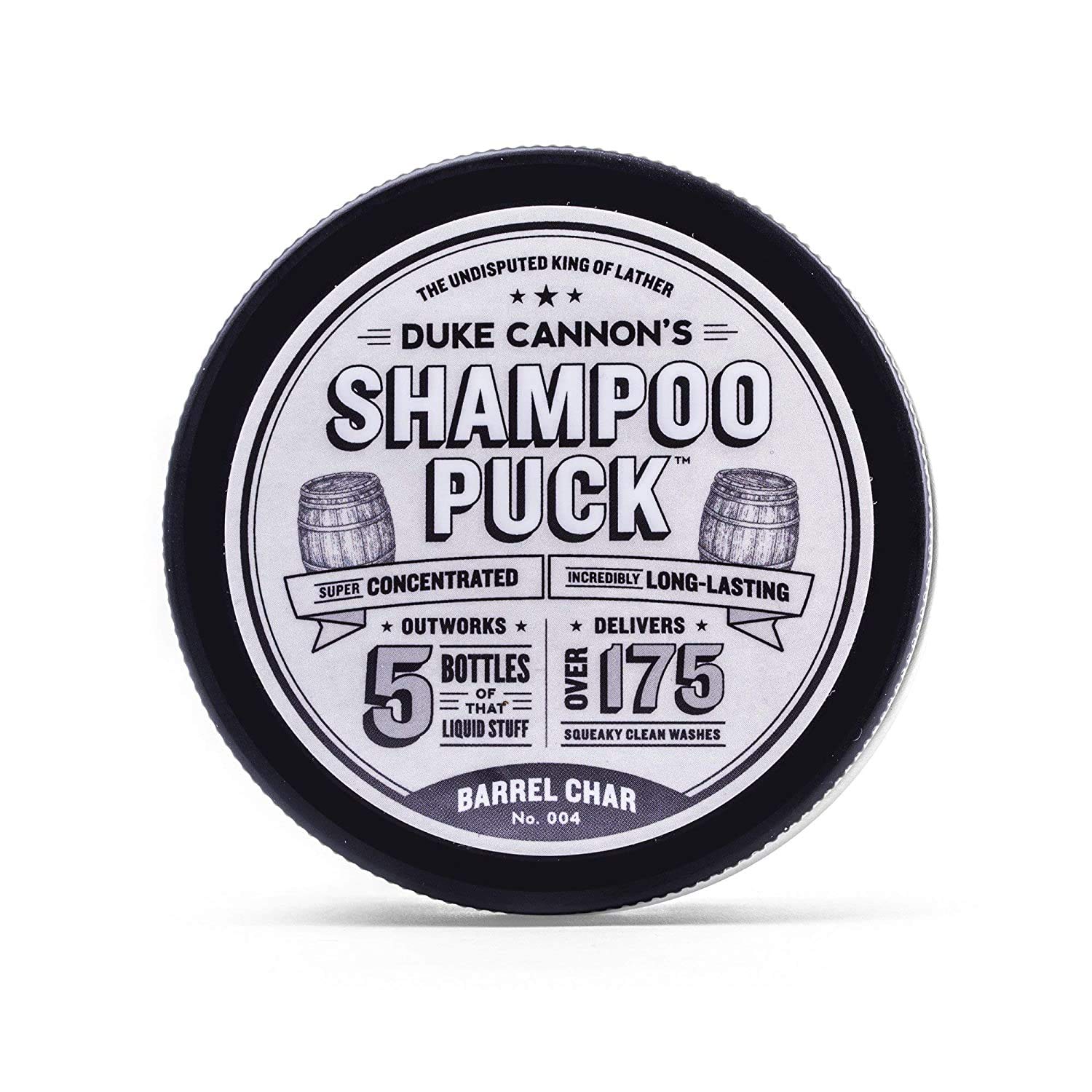 Duke Cannon Supply Co. Men's Shampoo Puck - Barrel Char No. 004, Over 175 Washes, Sulfate-Free, 4.5 oz.