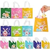 CCINEE 48pcs Easter Non-Woven Gift Bags, Bunny Tote Bags Reusable Goodie Treat Eggs Bags Candy Bags with Handles for Easter Kids Party Favor and Egg Hunt, 6 Colors