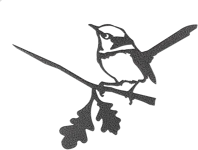 Wren on a branch metal tree art metal bird garden Steel Rusty Silver Copper Gold Black (Antique silver)