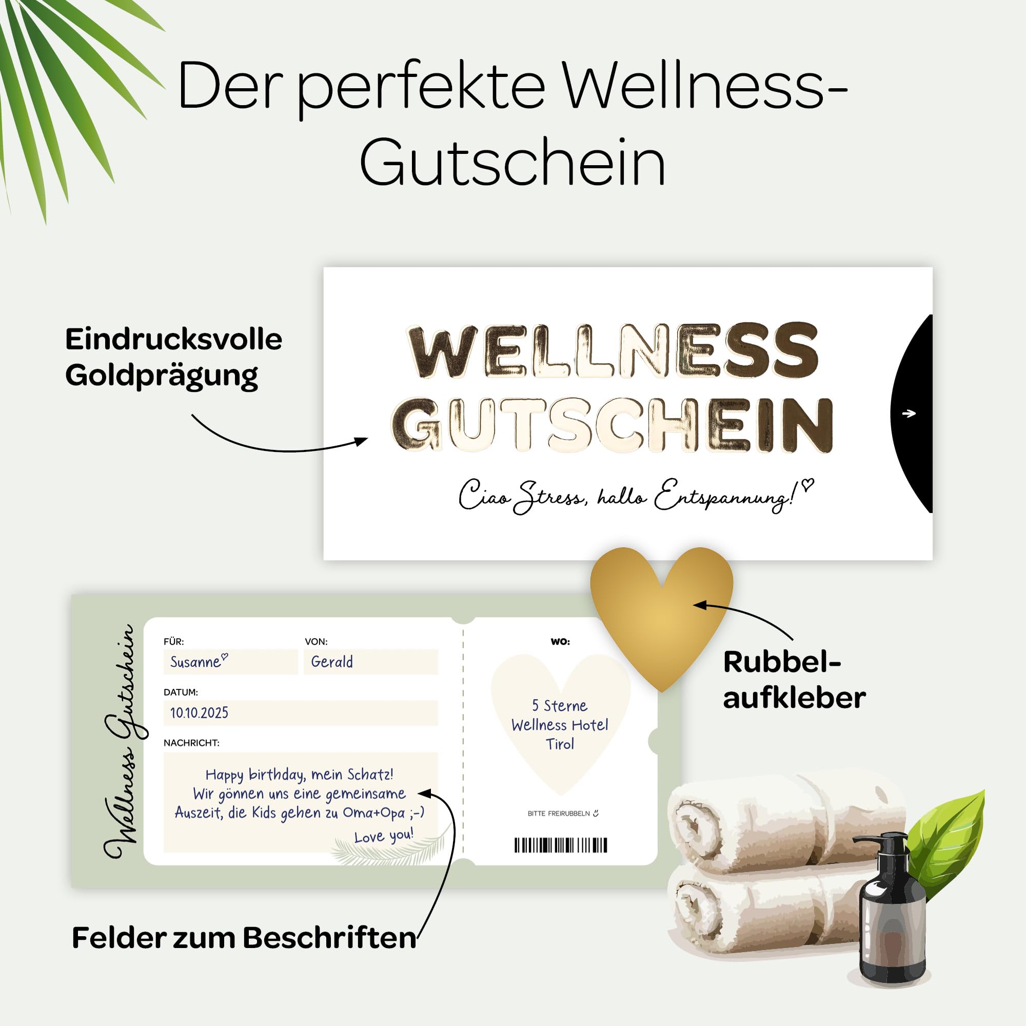Creatastic Wellness-Gutschein-Set Mit Golddruck, Rubbelaufkleber & Hülle – Perfektes Geschenk Für Entspannung