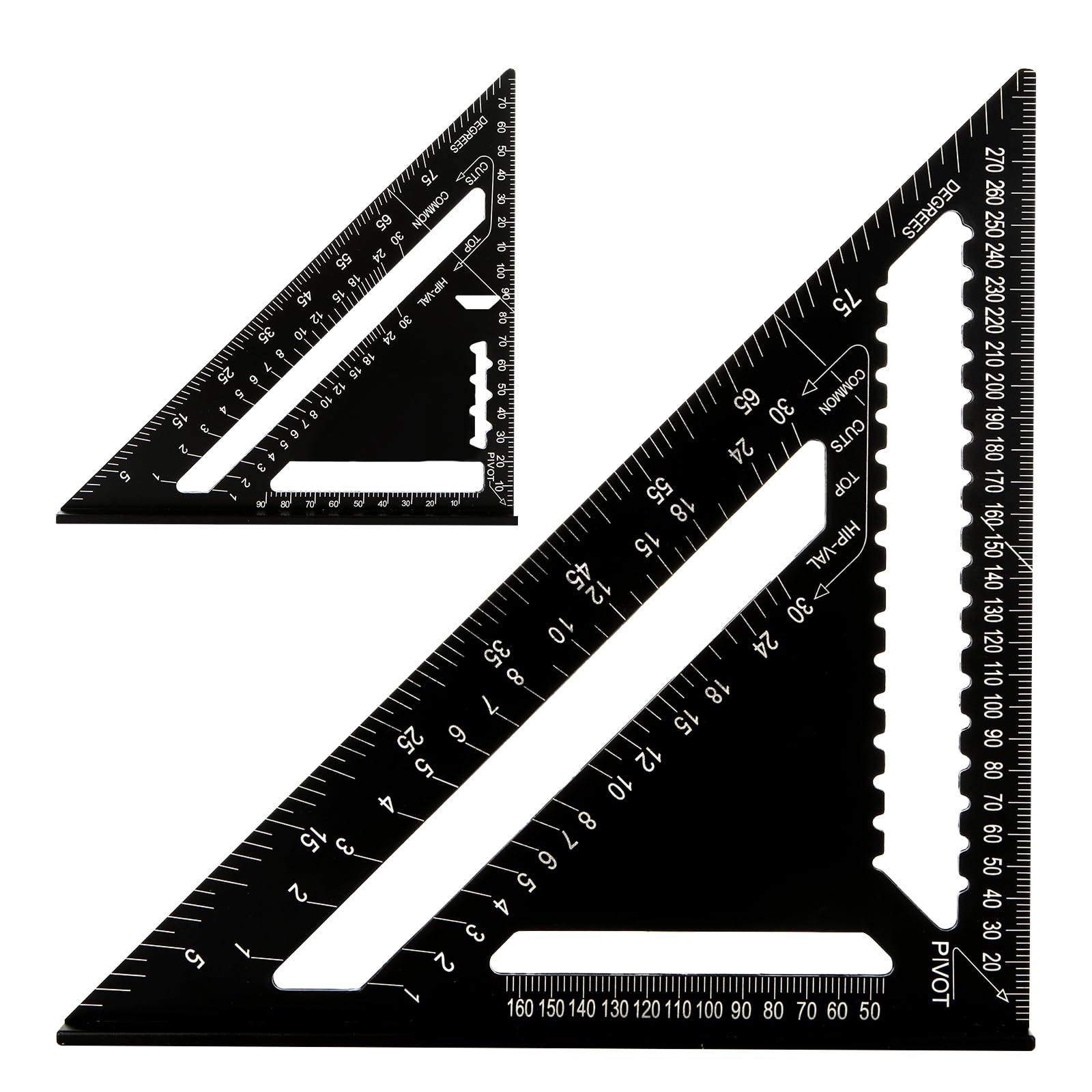 WOPPLXY Juego de 2 Escuadra Carpintero, Escuadras Metalicas Carpintero de 12 y 7 Pulgadas de Aleación de Aluminio para Carpinteros e Ingenieros (Negro)