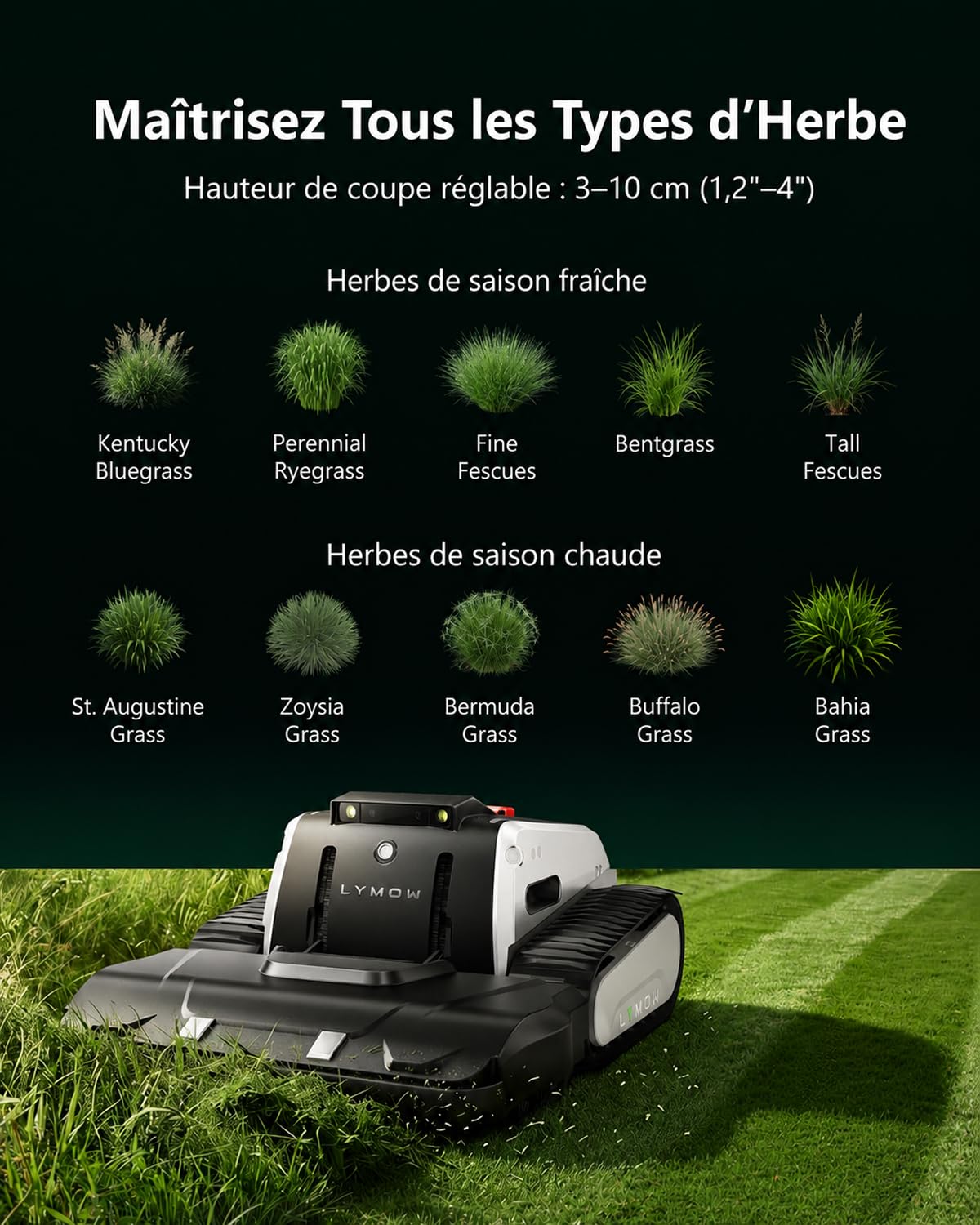 Lymow One Plus Robot Tondeuse Évitement d'obstacles IA, Pentes 45°, Double Lame Rotative SK5, Hauteur de Coupe 30-100 mm, RTK+VSLAM, pour 7000 ㎡, Gestion 80 Zones, App Control