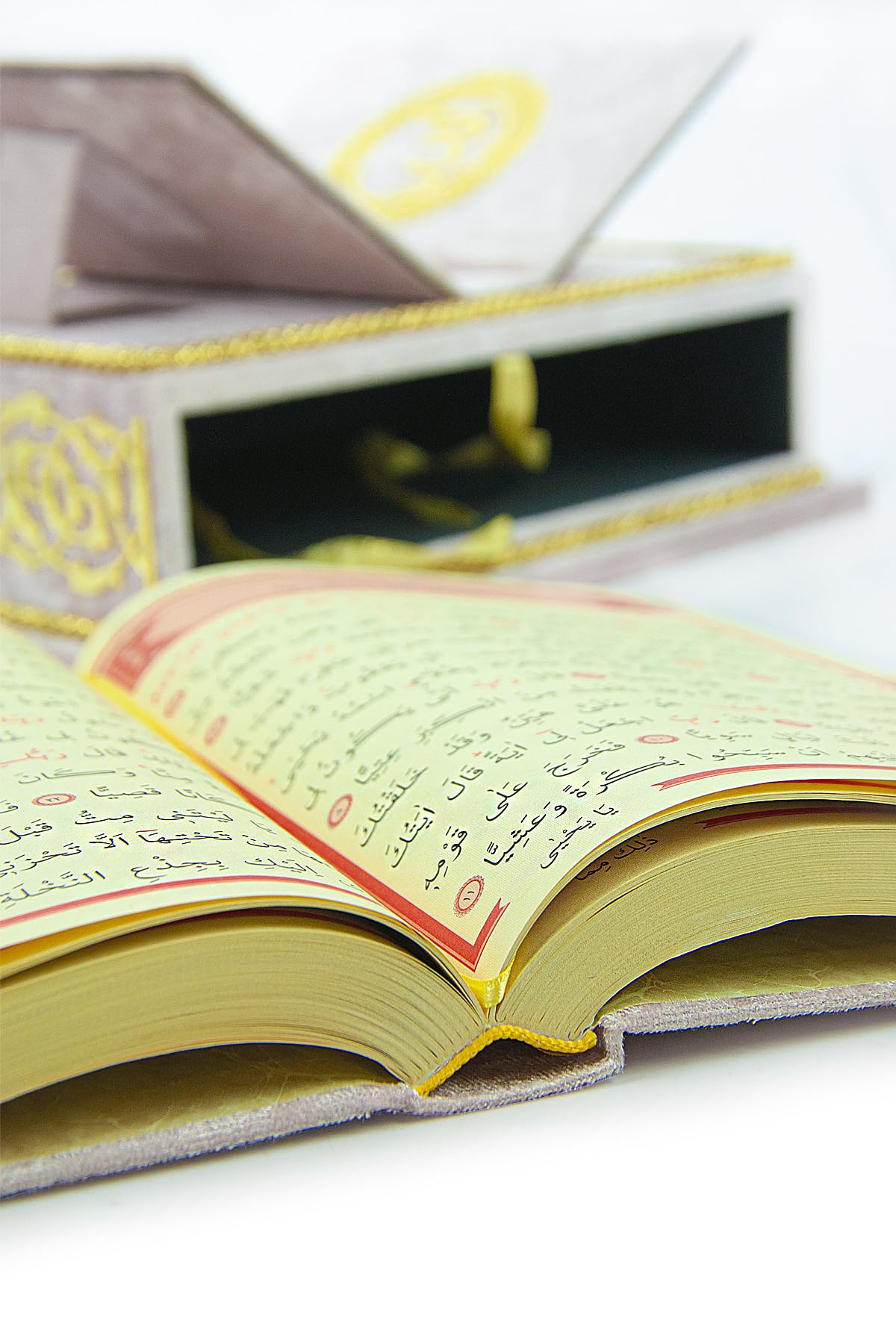 ihvan online, Ensemble cadeau du Saint Coran en arabe, Support de livre, Support de Coran de bureau, Rehal, Coffret recouvert de velours Rihal, Cadeaux islamiques décoratifs pour musulmans, Rose