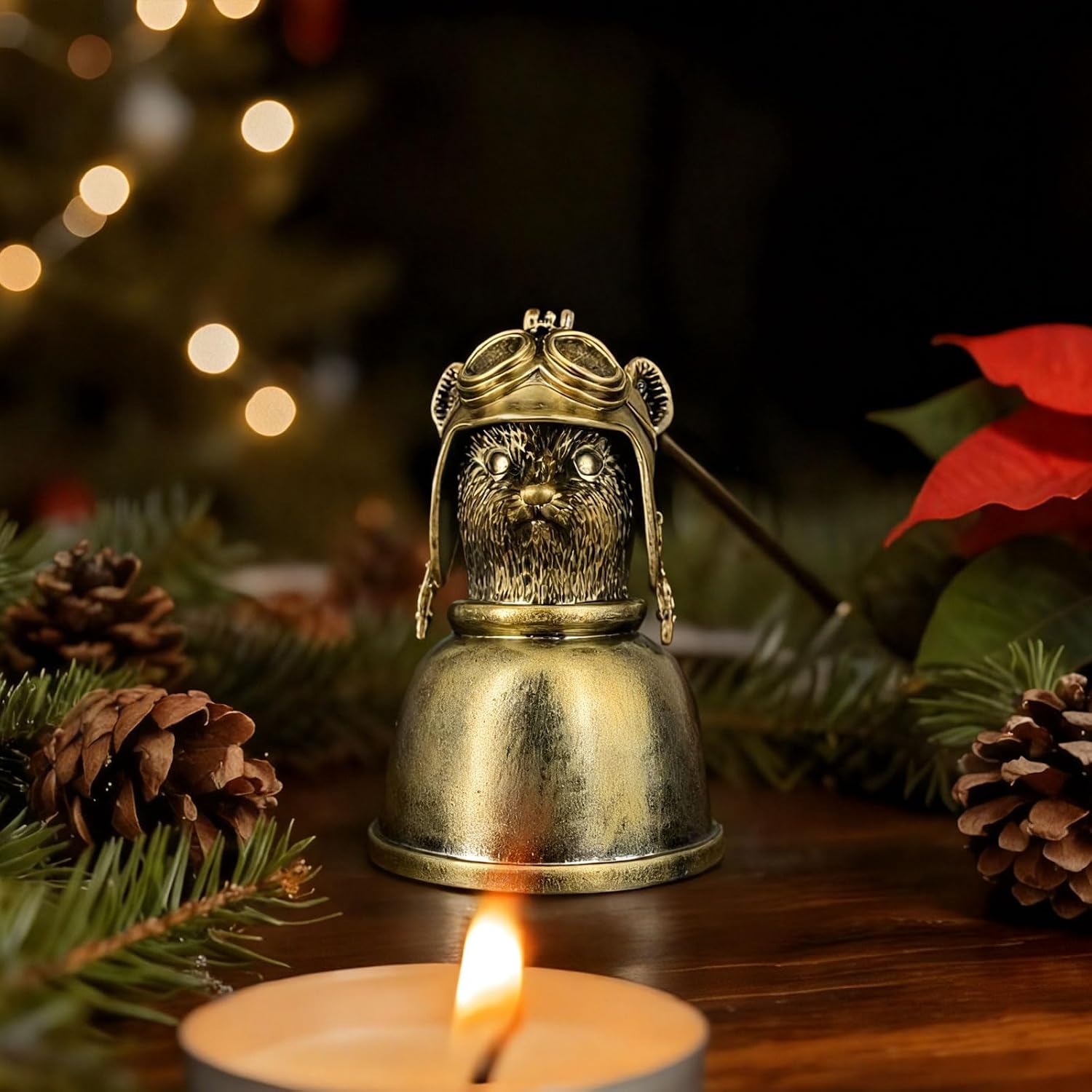 Aviator Mouse Candle Snuffer - Vintage Gunmetal Pilot Rodent with Helmet, Extinguisher Tool for Candle Lovers (8cm x 19cm) image 2