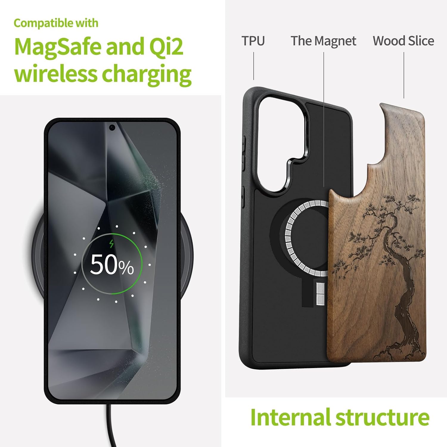Carveit Magnetic Wooden Case for Samsung Galaxy S26 Ultra Case 2026, TPU Shockproof Cover & Wood Artisan Engraved, Compatible with MagSafe Wireless Chargers (Majestic Pine Tree) Walnut