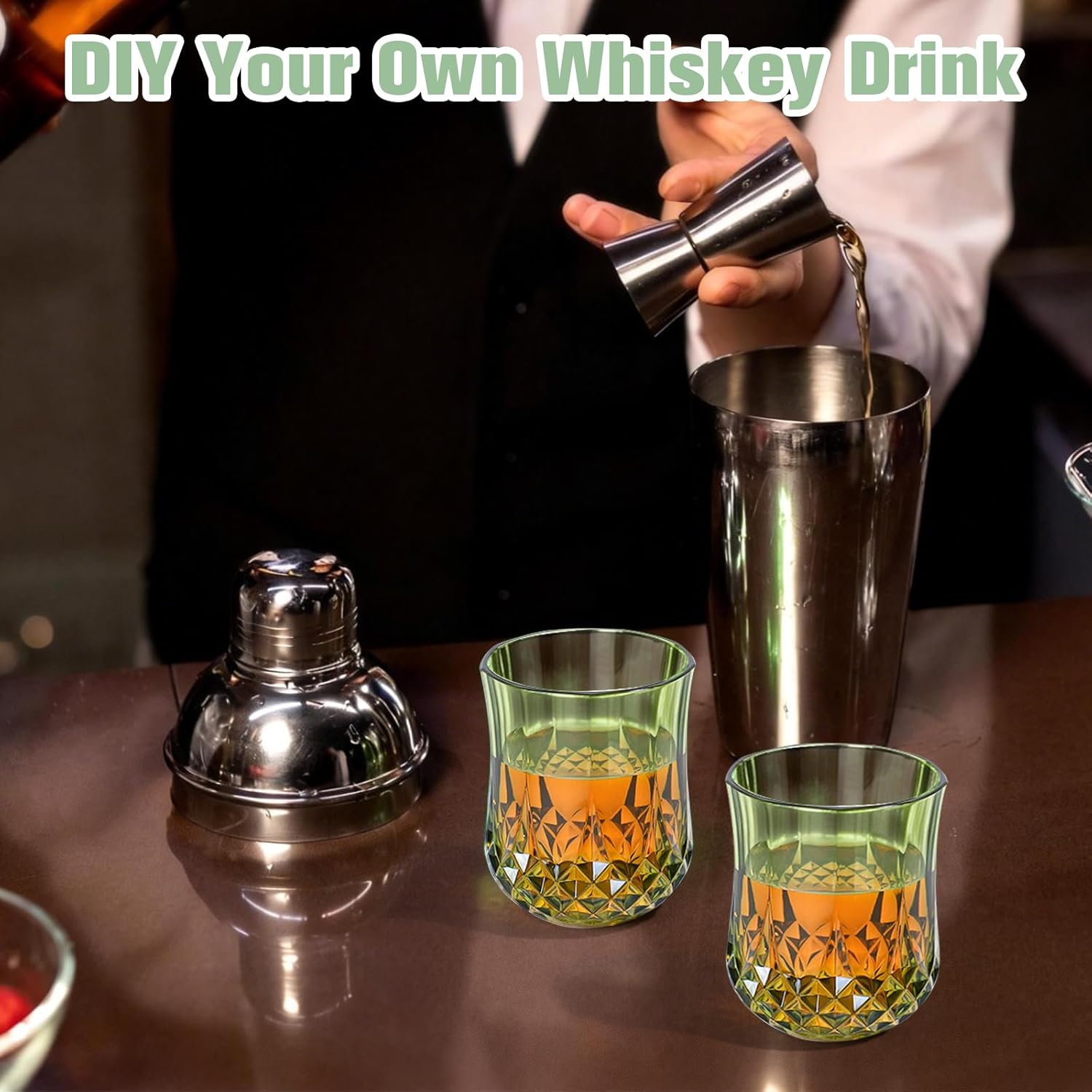 12 PCS 3 oz Mini Vintage Shot Glasses Green Plastic Crystal Tequila Glasses Vodka Glass Set Small Whiskey Glasses Espresso Shot Cups Clear Disposable Liquor Cups for Party Engagement Wedding Birthday