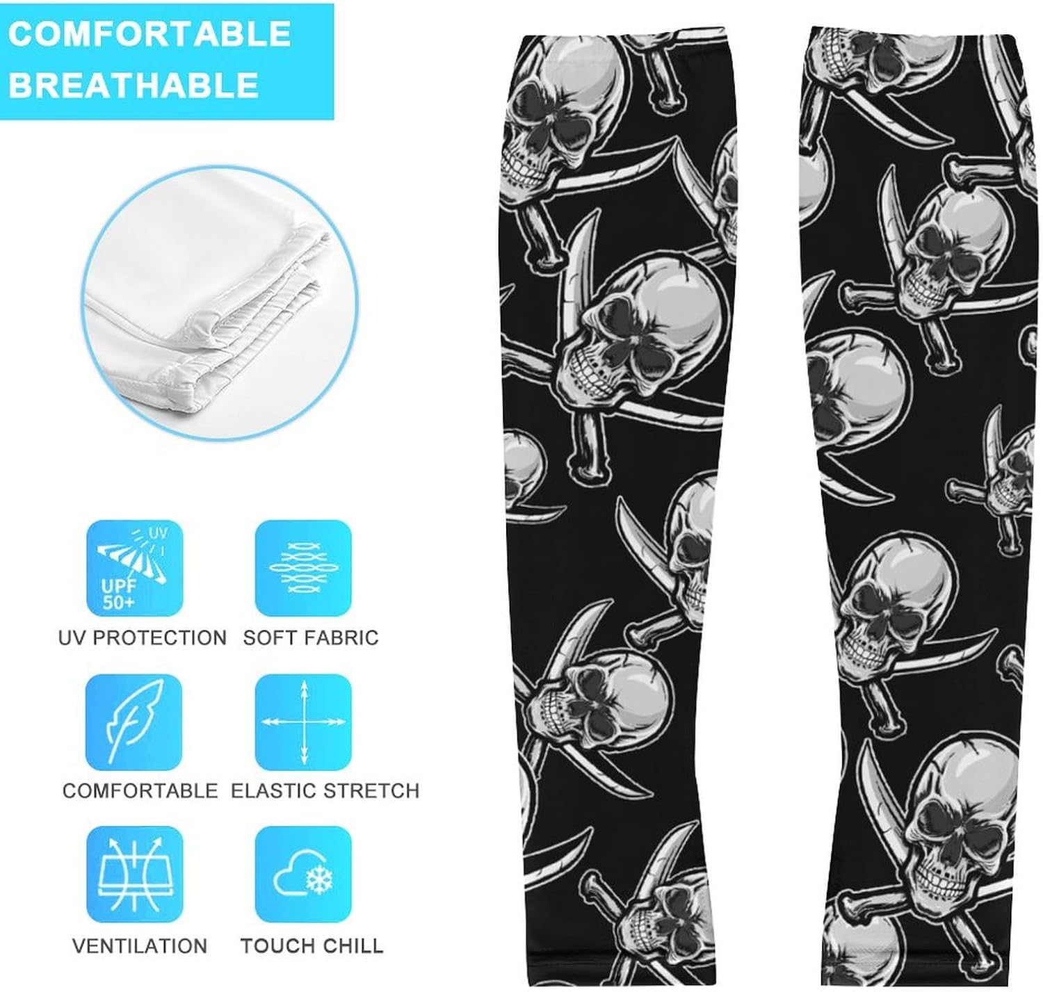Pirate Flag Hoodies Skull Sweatshirts Skull And Swords Arm Sleeves for Men Women Sun Protection Cooling Sleeve Cover