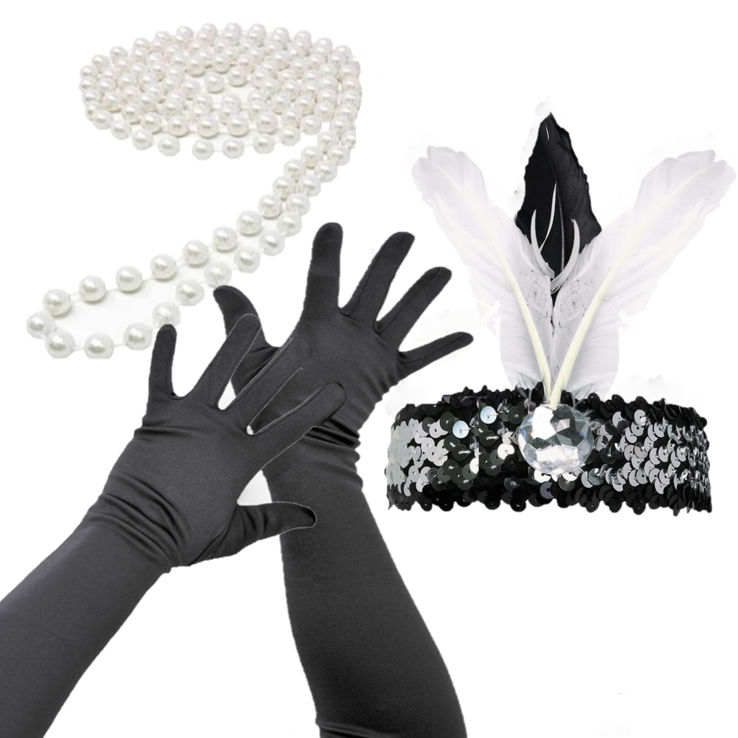 Skeleteen 1920's Flapper Accessory Set - Great Gatsby Roaring 20's Costume Accessories - 1 Set Black - Image 2