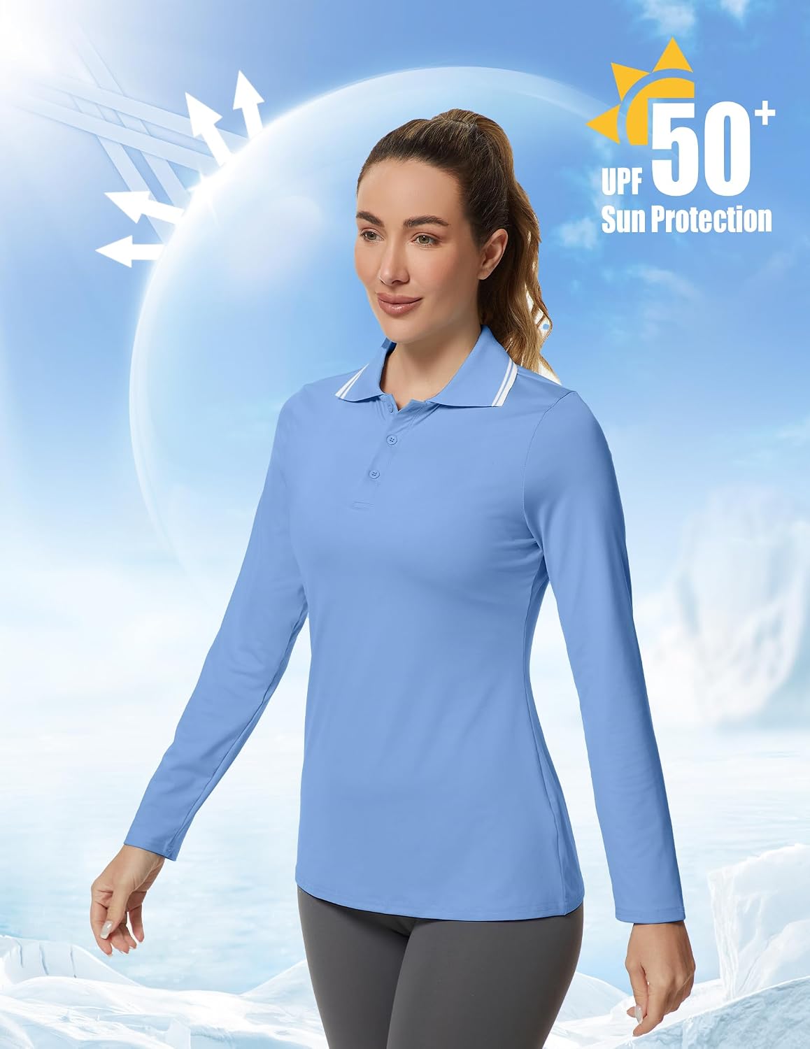 GGOV Women's Golf Polo Shirts Long Sleeve Workout Tops UPF 50+ Sun Protection Quick Dry Lightweight Active Tennis Shirts