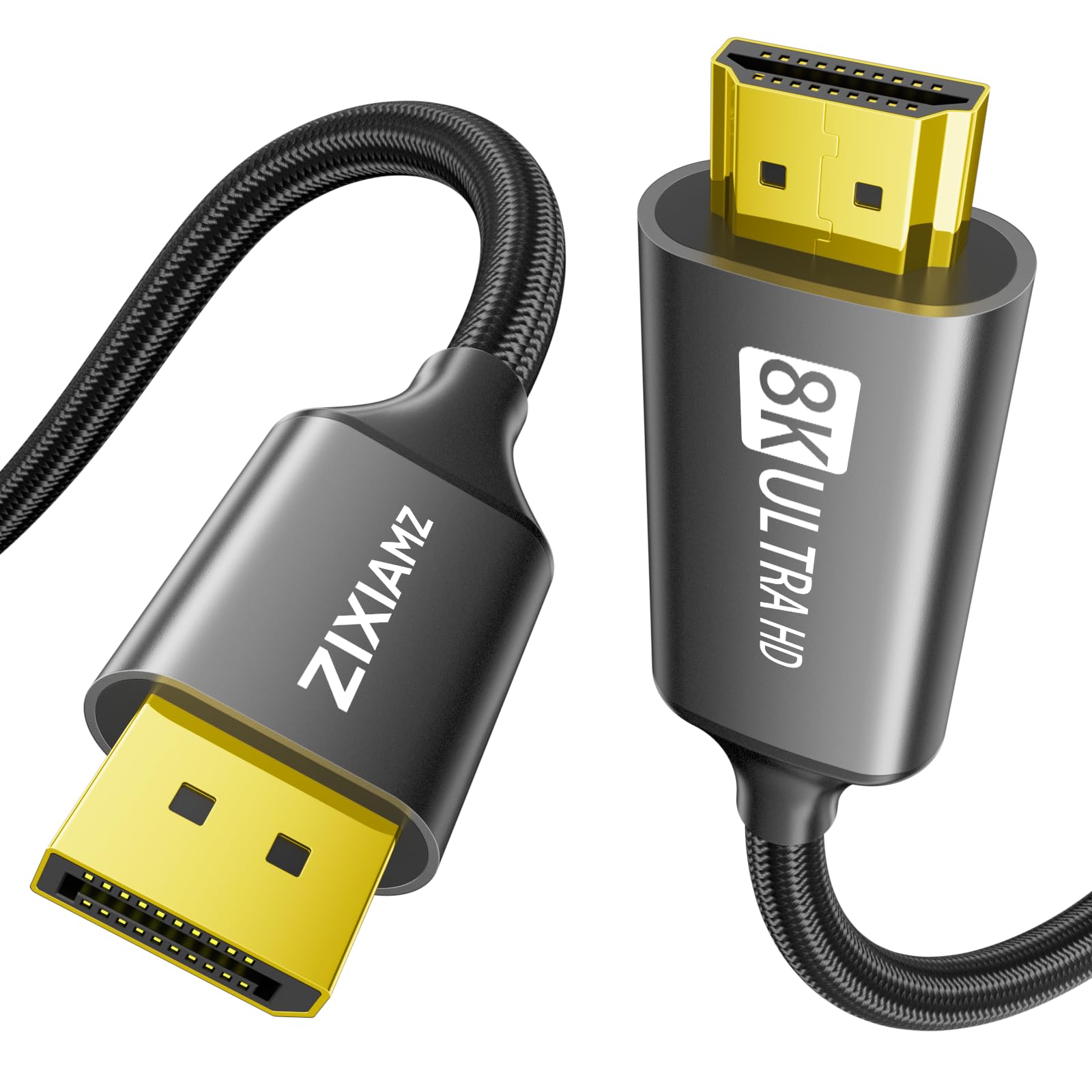 Cable 8K DisplayPort 1.4 a HDMI 2.1 de 10 pies (8K a 60Hz, 4k a 120Hz, 2K a 144Hz) cable trenzado unidireccional DP a HDMI compatible con puerto de pantalla HDCP 2.3 HDR10 para AMD, NVIDIA