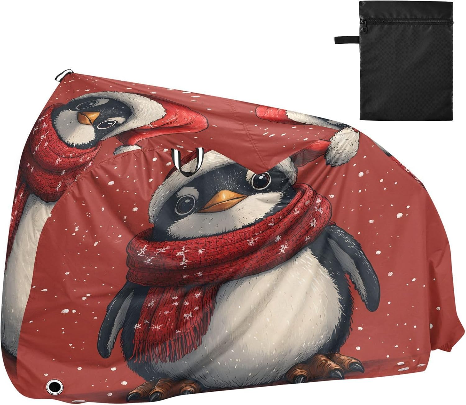 ALAZA Christmas Penguin Bike Cover Waterproof Outdoor Ebike Bicycle Covers Tarp Protection for 1/2 Bikes, Sun UV Dust Wind Proof