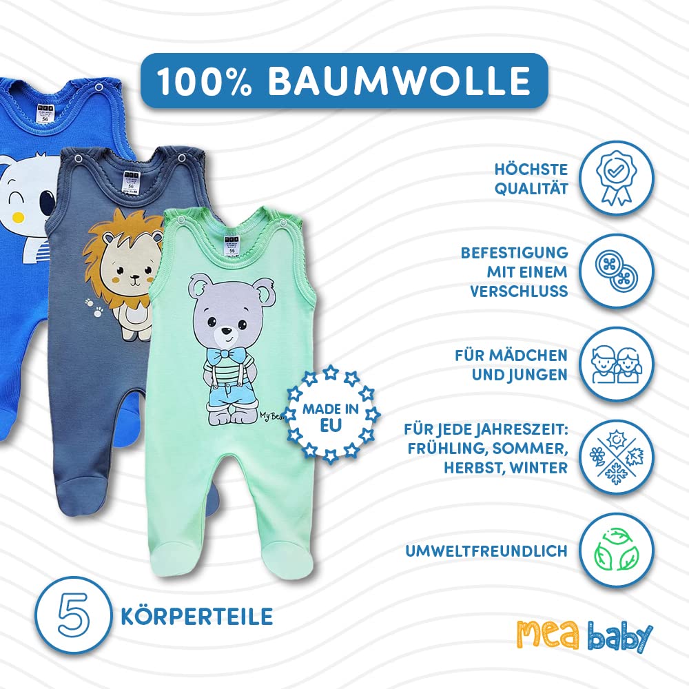 MEA BABY Pelele de bebé unisex con estampado 100% algodón en paquete de 5 unidades para bebé para niñas