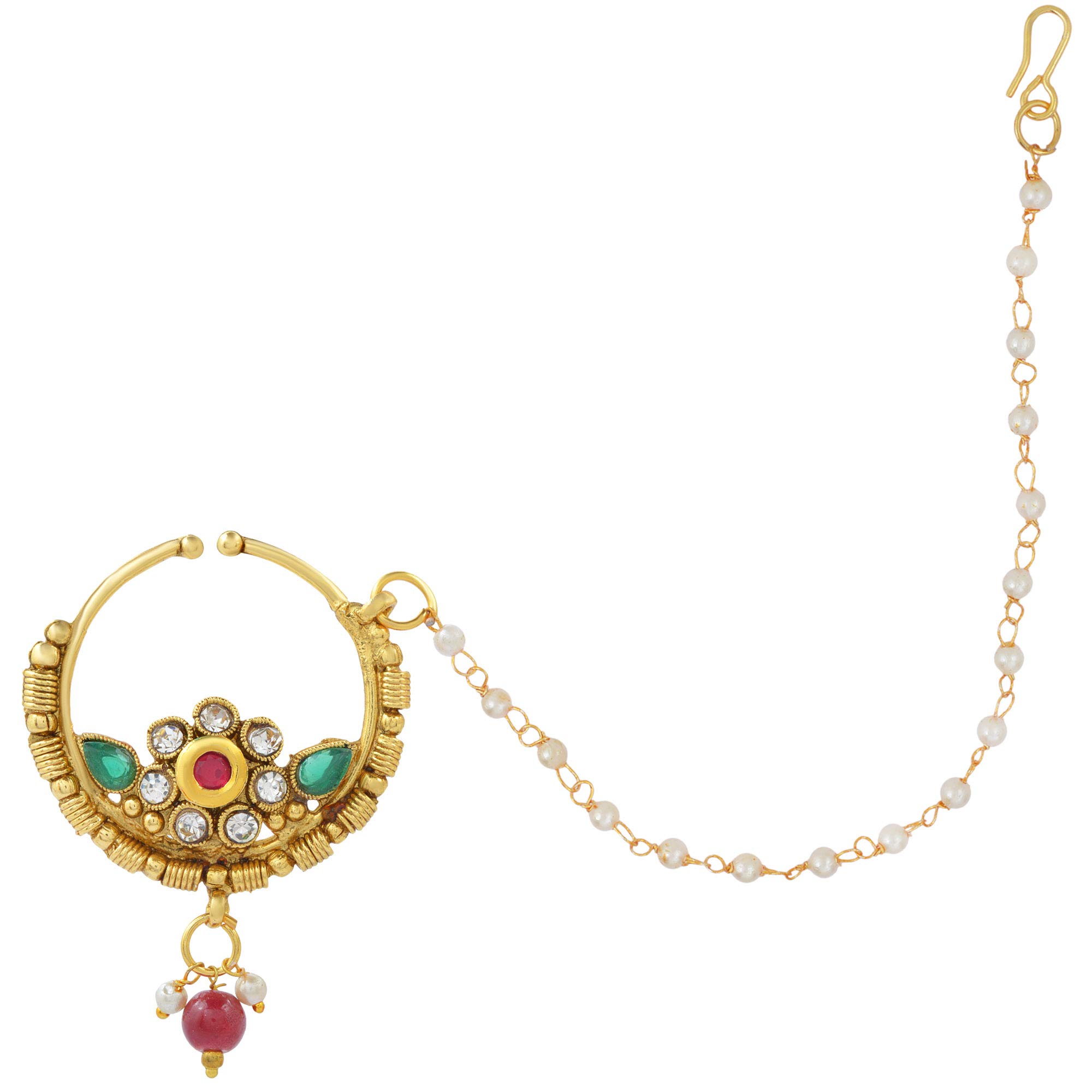 Memoir Gold plated Rasrawa CZ & Pearl Nath Women Traditional Nose ring (B0841NZC9Q) Amazon Price History, Amazon Price Tracker