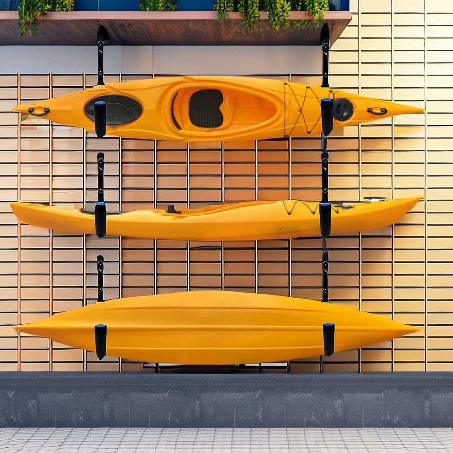 Estante de almacenamiento para kayak de 38 cm, 4 unidades de ganchos de almacenamiento para kayak, ganchos de almacenamiento para canoa, tabla de surf, snowboard, capacidad de 45 kg