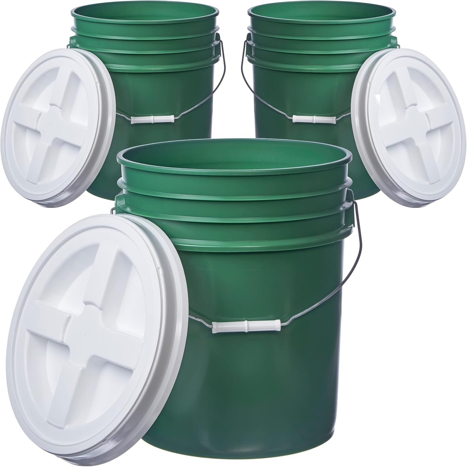 Hudson Exchange 5 Gallon (3 Pack) Bucket Pail Container with Gamma Seal Lid, Food Grade BPA Free HDPE, Green