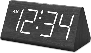 DreamSky Wooden Digital Alarm Clock for Bedroom - Large Numbers, USB Port, Adjustable Volume Dimmer, Loud for Heavy Sleepers, DST