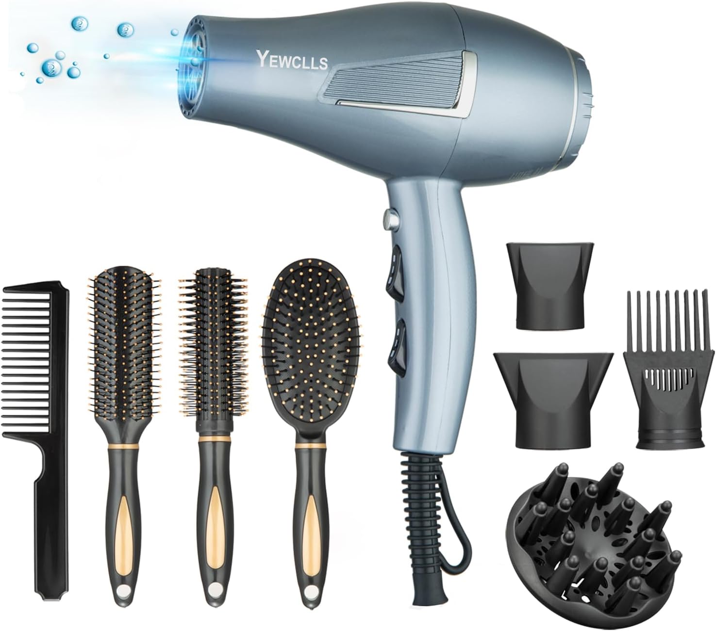 Föhn ionenföhn snel drogen salon 2100 W professionele haardroger 2 snelheden 3 warmte-instellingen 2 concentrator 4 kammen 1 diffuser familie salon krultang krultang met koude knop (zilvergrijs)