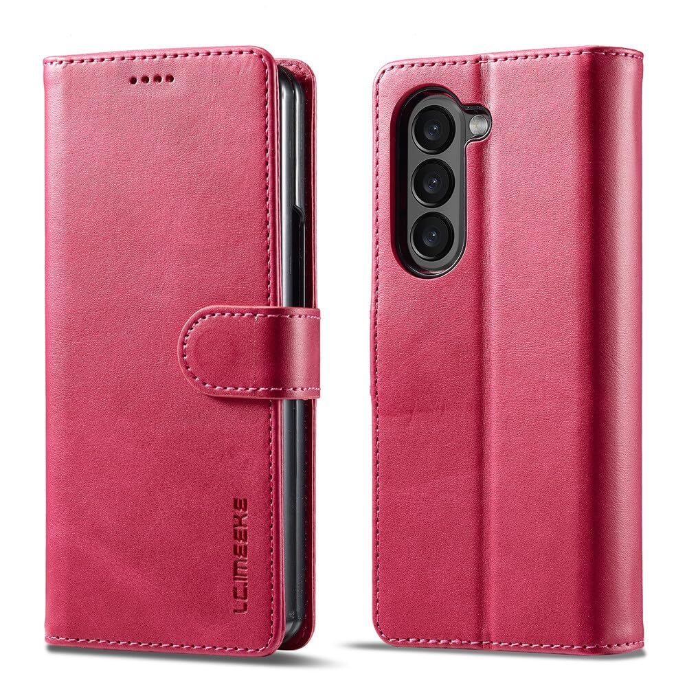 Generic Custodia compatibile con Samsung Galaxy Z Fold 5 (colore: rosa) custodia magnetica a portafoglio in pelle con slot per carte di credito