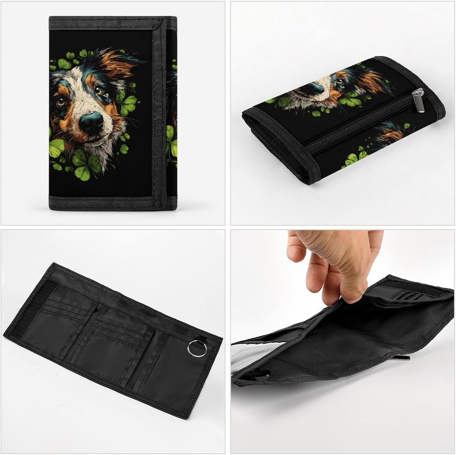 St Day Patricks Australian Shepherd Dog Trifold Slim Wallet Front Pocket With Money Clip And ID Credit Card Slots For Travel Work