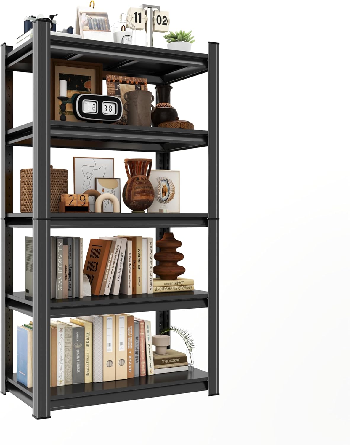 Bookshelf, Metal Wide Bookcase, Heavy Duty Adjustable Industrial Shelf for Living Room, Bedroom and Library, Black