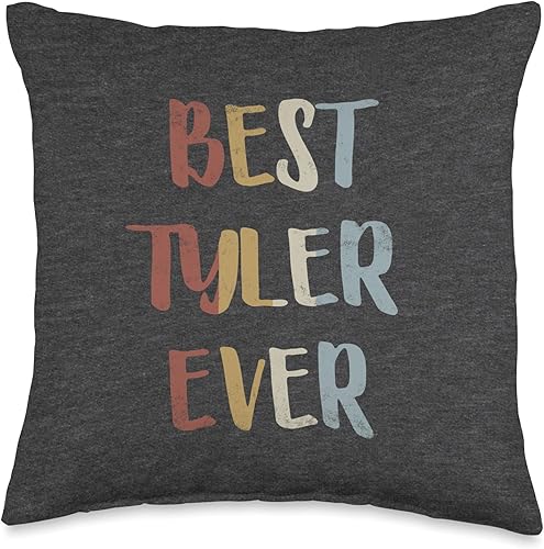 Custom Tyler Gifts & Designs for Boys Best Tyler Ever Retro Vintage Nombre Gift Dark Heather Grey Throw Pillow (16.0 x 16.0 in), multicolor