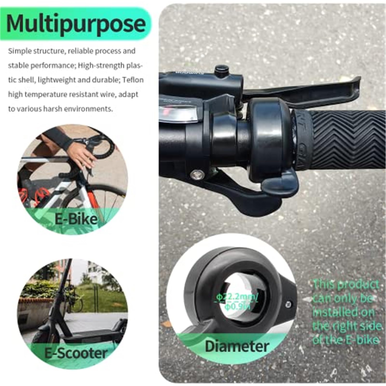 Acceleratore a pollice for bicicletta elettrica FT-21X, impugnatura destra, acceleratore a dito, controllo della velocità, for accessori for scooter elettrici Ebike E, compatibile con batterie