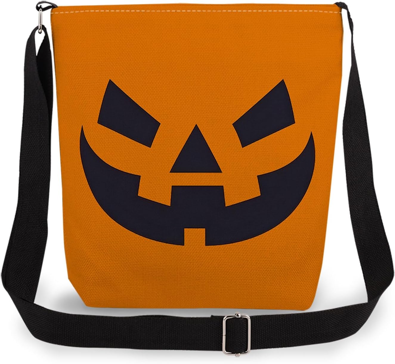 Pumpkin Face Print Canvas Crossbody Bag, Adjustable Strap Lightweight Purse with Top Zipper & Inner Pocket, Daily Shoulder Bag Halloween Present for Women