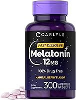 Vista 8 de Carlyle Melatonina 12 mg de disolución rápida, 180 tabletas Sin drogas Sabor natural de bayas Vegetariano, sin OMG, sin gluten