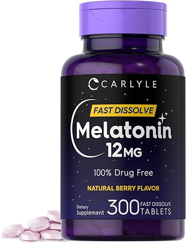 Miniatura 8 de Carlyle Melatonina 12 mg de disolución rápida, 180 tabletas Sin drogas Sabor natural de bayas Vegetariano, sin OMG, sin gluten