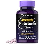 Carlyle Melatonin 12 mg Fast Dissolve 300 Tablets | Drug Free | Natural Berry Flavor | Vegetarian, Non-GMO, Gluten Free