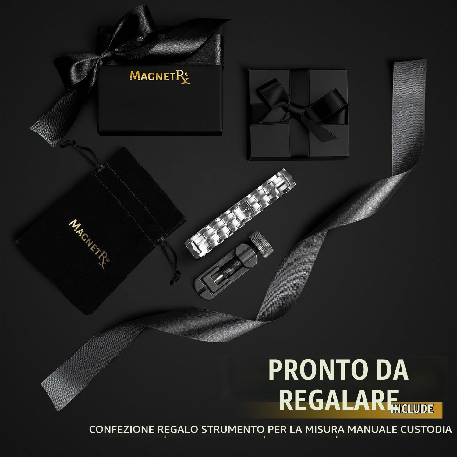 MagnetRX® Bracciale Magnetico Uomo ad Alta Potenza – Braccialetto Magnetico in Acciaio Inossidabile, Regolabile – Con Regola Cinturino Incluso (Argento)
