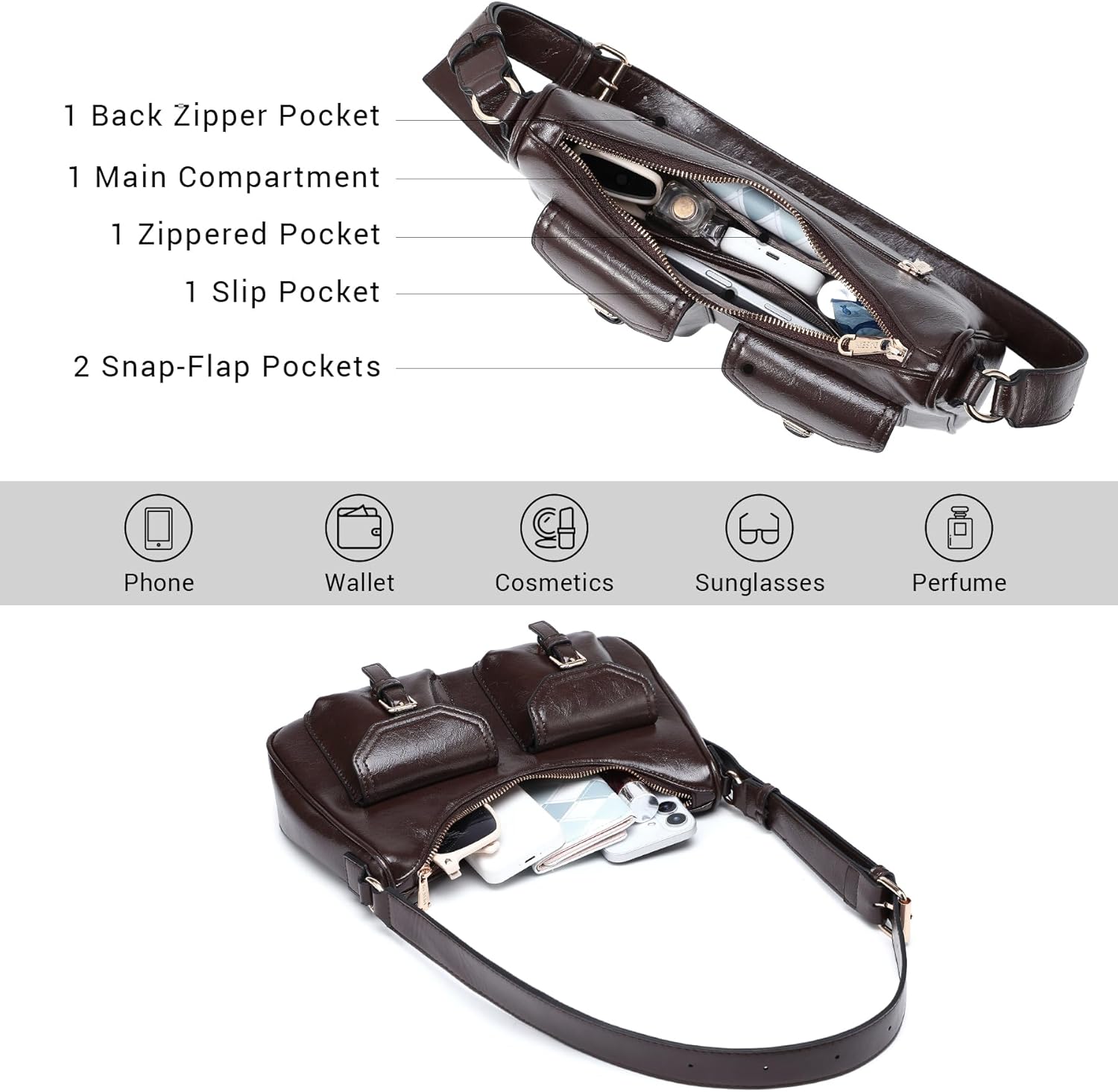 Dasein Retro Shoulder Purse for Women Faux Oiled Leather Hobo Bag Y2K Handbag with Buckle Pockets - Image 5