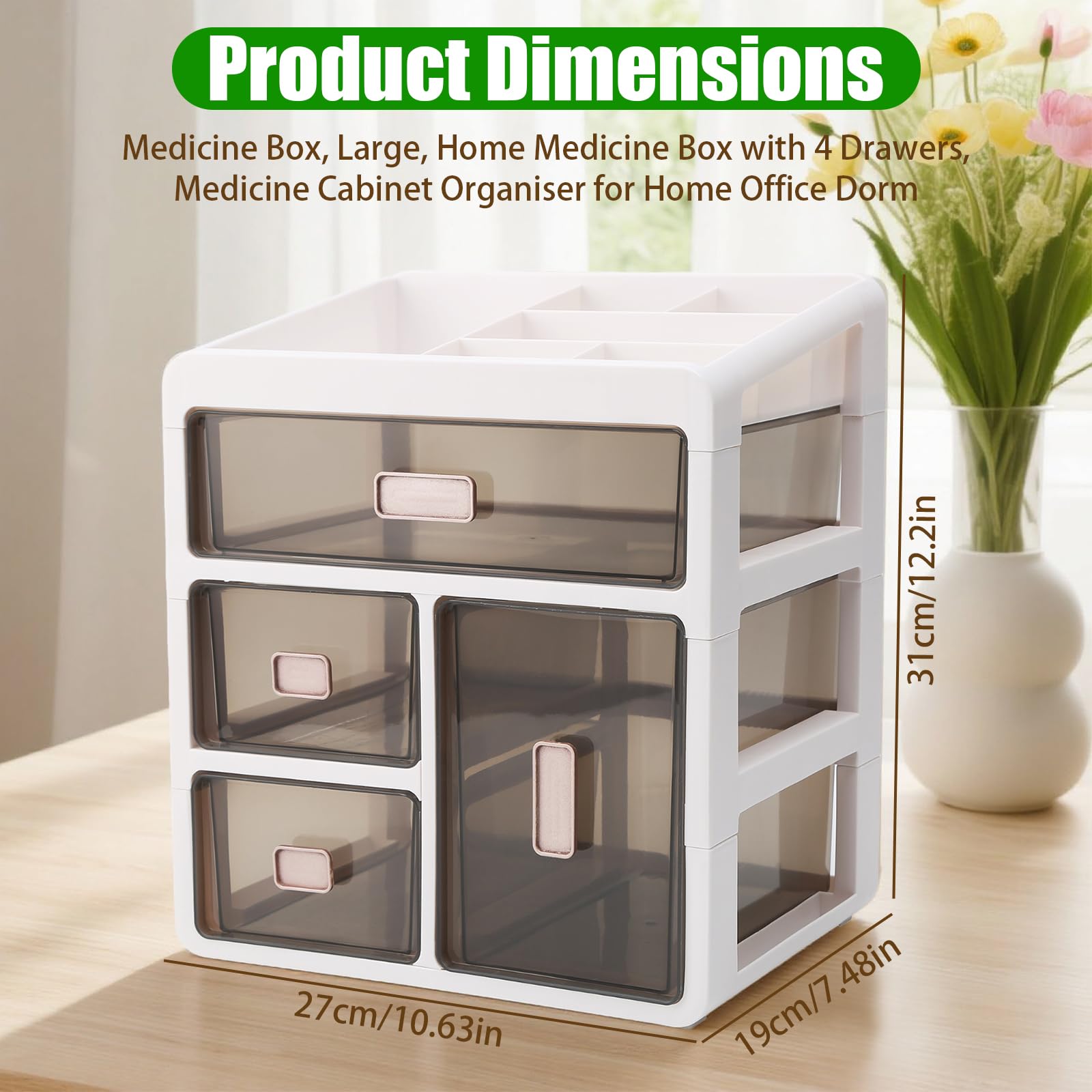 Caja de almacenamiento de medicamentos, caja de medicamentos de 4 niveles, contenedor de medicamentos, contenedor de almacenamiento para el hogar, oficina, dormitorio