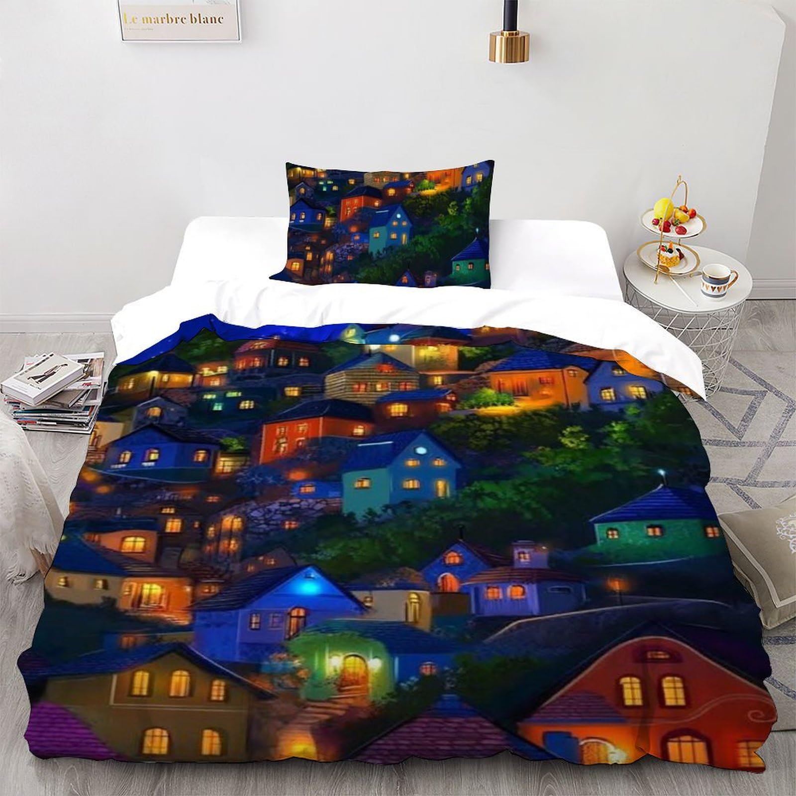 Housse de couette 135x200 lit simple microfibre 3D taies d'oreiller parure de lit fille