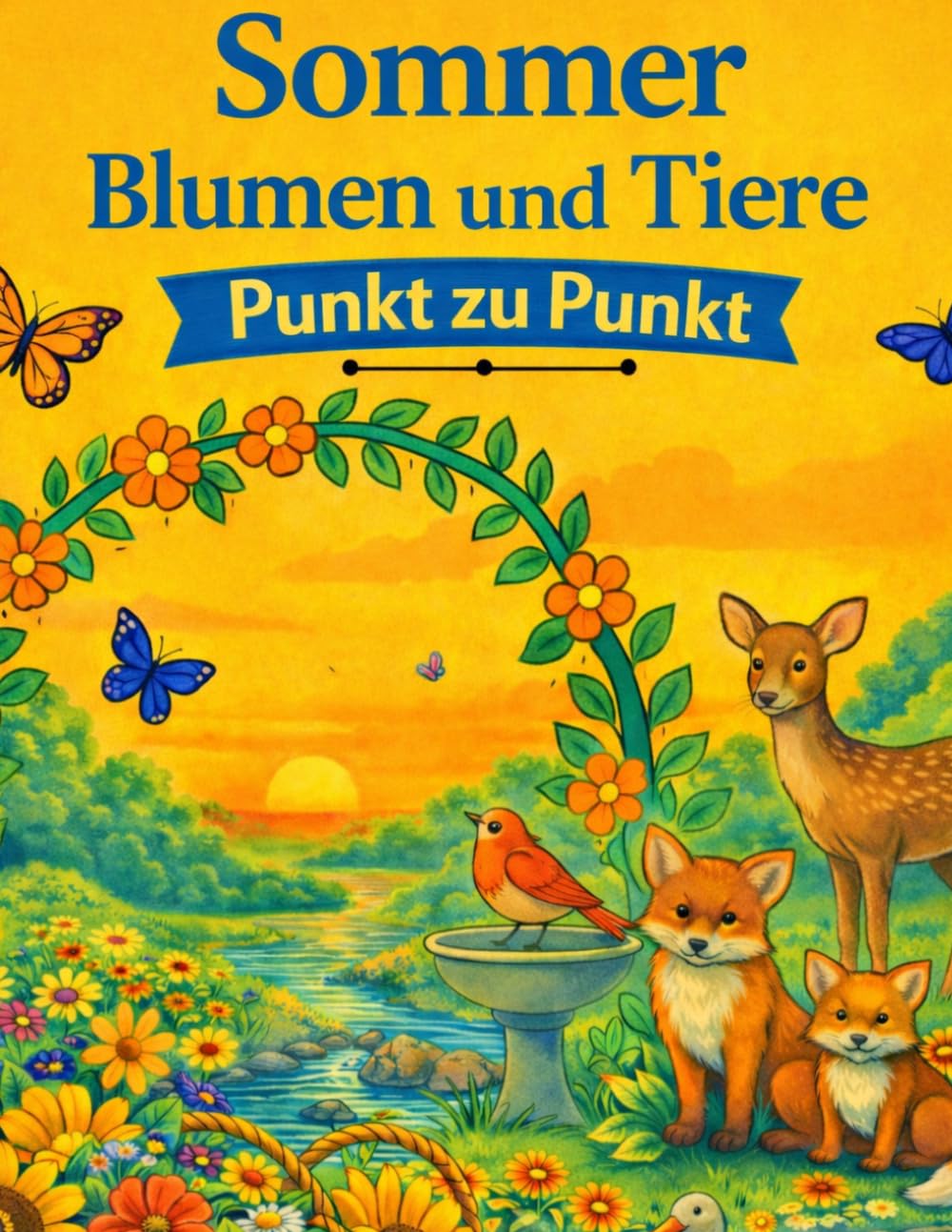 Sommer Blumen und Tiere Punkt zu Punkt: Großdruck Punkt-zu-Punkt für Erwachsene und Senioren