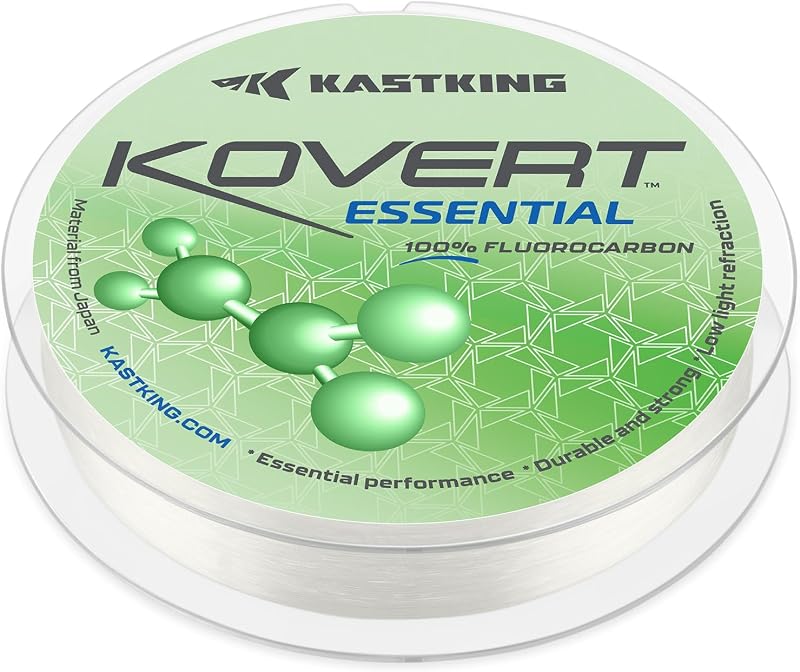 KastKing Kovert 100% Fluorocarbon Fishing Line - Clear Fishing Leader | Ultra Low Visibility, Extreme Clarity, Fast Sinking, Strong Knot Strength, Shock Resistant, Abrasion Resistant