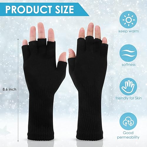 Miniatura 2 de SATINIOR 8 pares de guantes largos sin dedos para mujer, guantes de invierno de medio dedo, suaves calentadores de manos, unisex, elásticos para