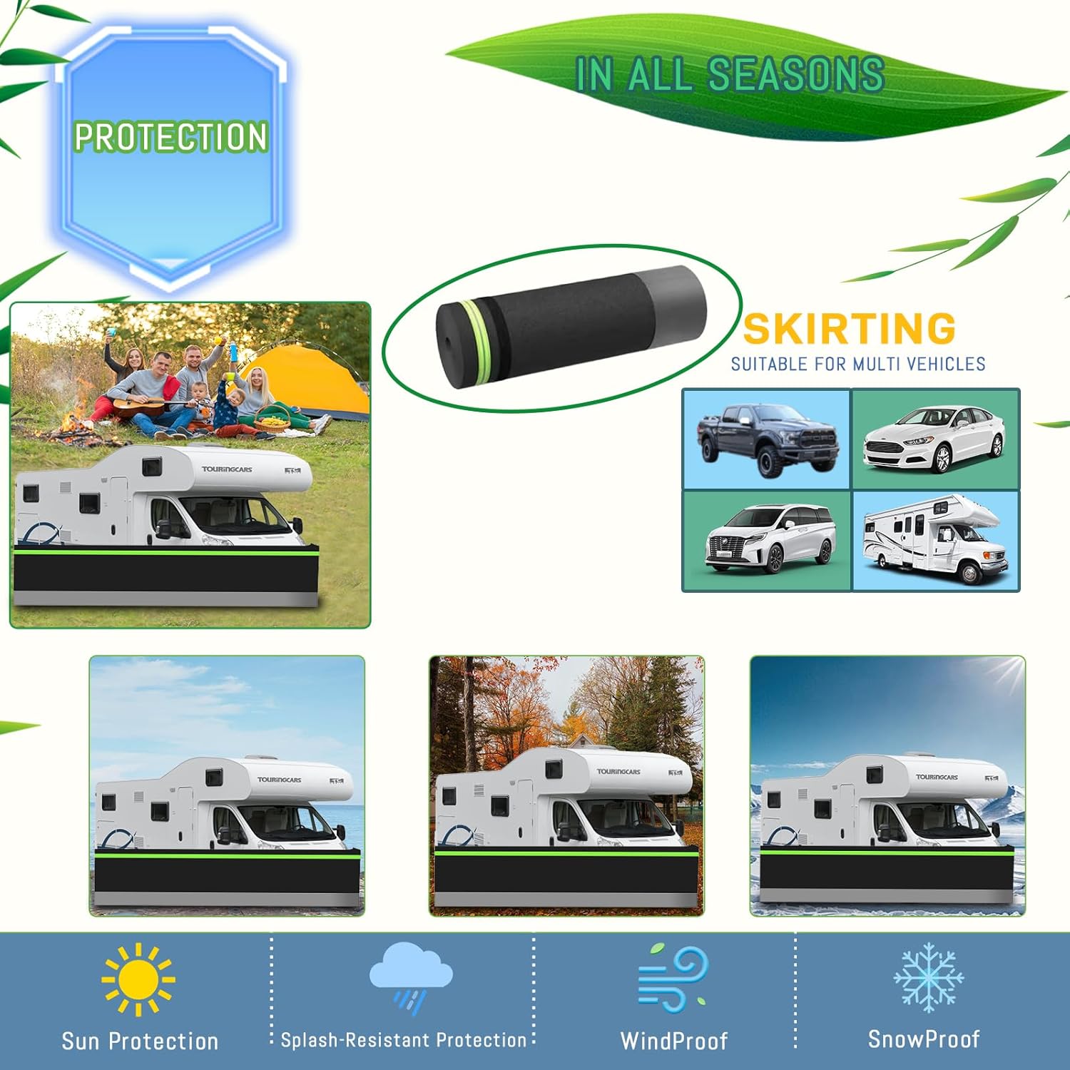 RV Skirting 66FT x 2.6FT, Heavy Duty Insulated Windproof Waterproof Camper Skirt, Stainless Steel Bottom & Reflective Strips, Quick Installation for 5th Wheel, Travel Trailer, Outdoor Storage