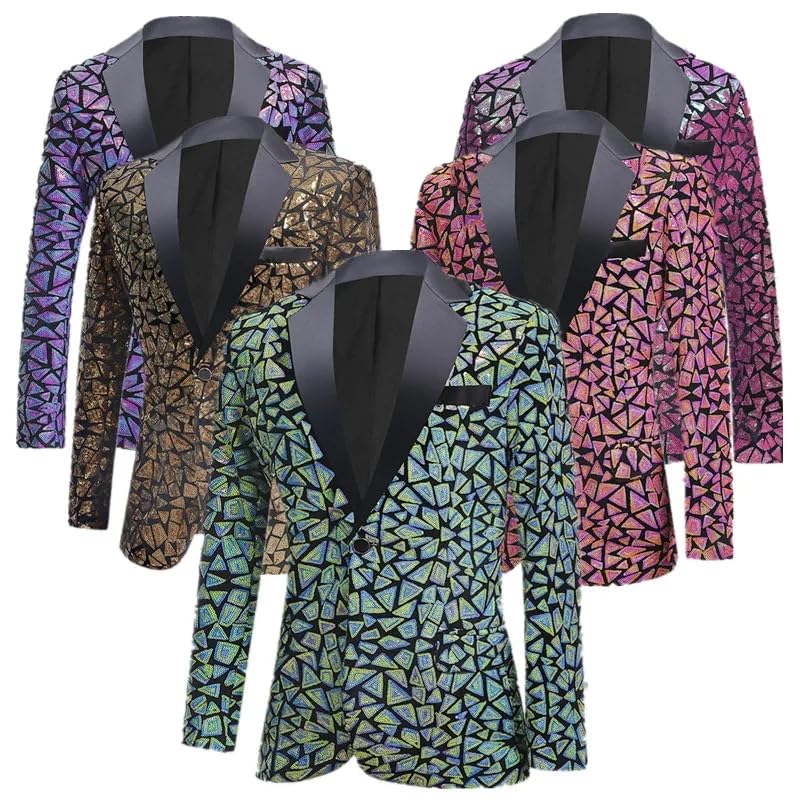 Men Sequin Suit Single-Button Jacket Singer Stage Performance Dress Blazer2