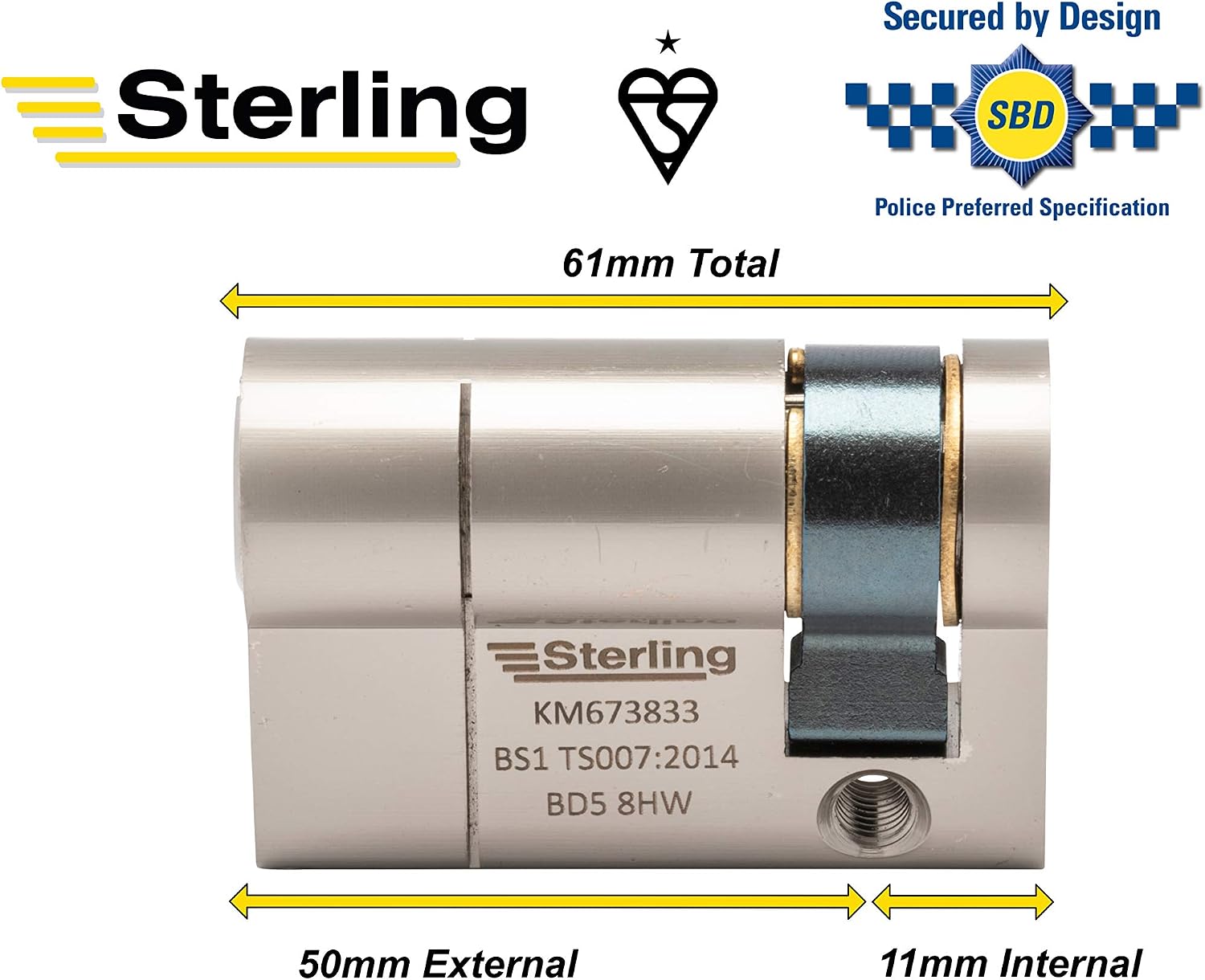 Sterling ESN1150 TS007 BS1 1 Star Police Approved Secured by Design Euro Door Cylinder, Satin Nickle, 11 x 50mm (61mm) - Image 4